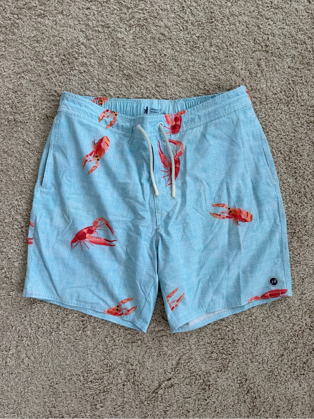 johnnie-O Light Blue Swim Trunks with Red Lobster Print